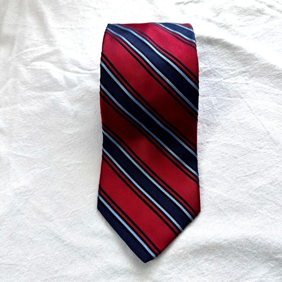 Hart Schaffner Marx Other - Hart Schaffner Silk Tie Mens Red Navy Striped
